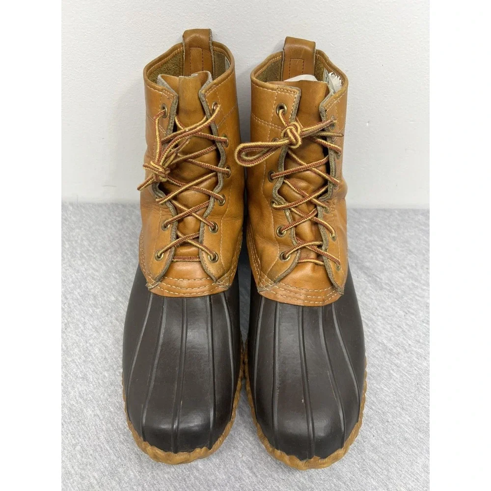Vintage L.L. Bean Boots Mens Size 8 Brown Leather‎ Rubber Duck Hunting USA 90s